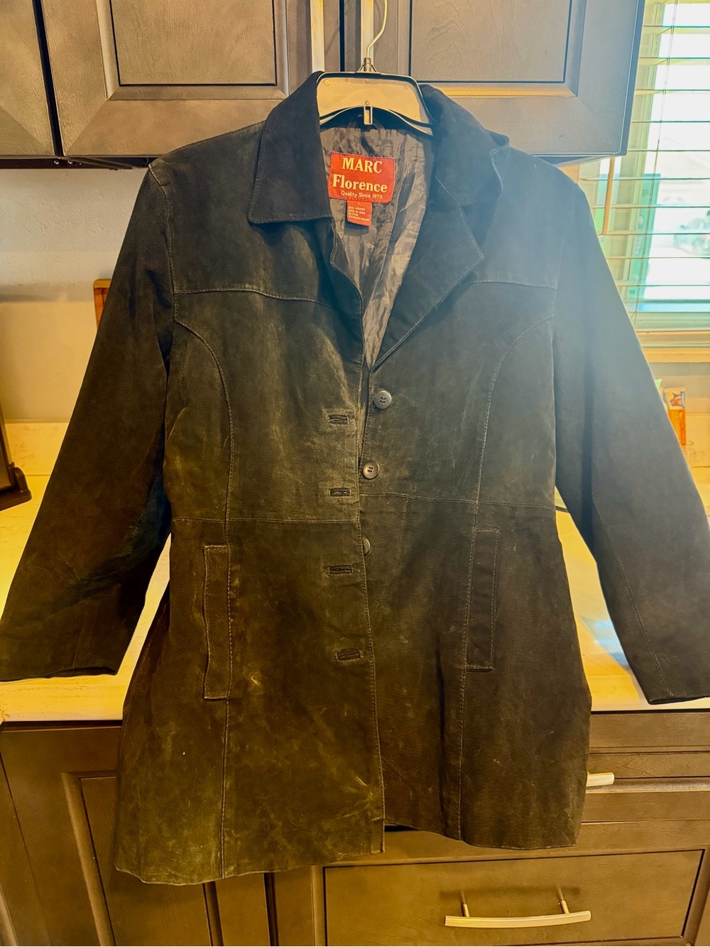 Women's Dark Brown Suede Button-Front Coat